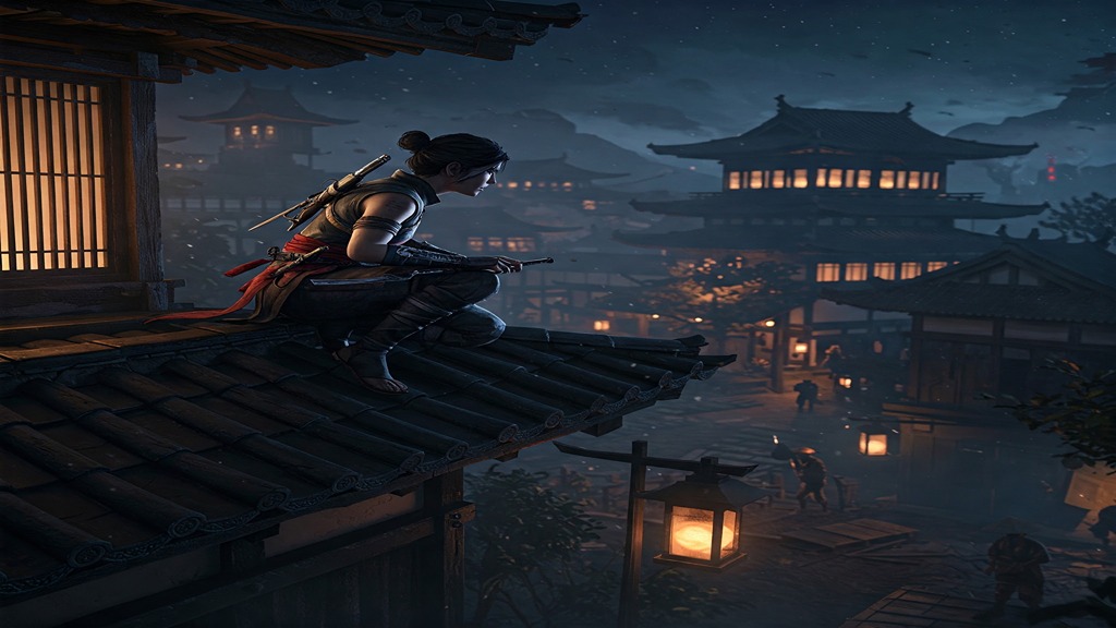 Naoe the shinobi using stealth tactics in Assassin's Creed Shadows.