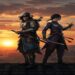 Assassin's Creed Shadows - Yasuke and Naoe, samurai and shinobi, stand together on a rooftop. Caption: